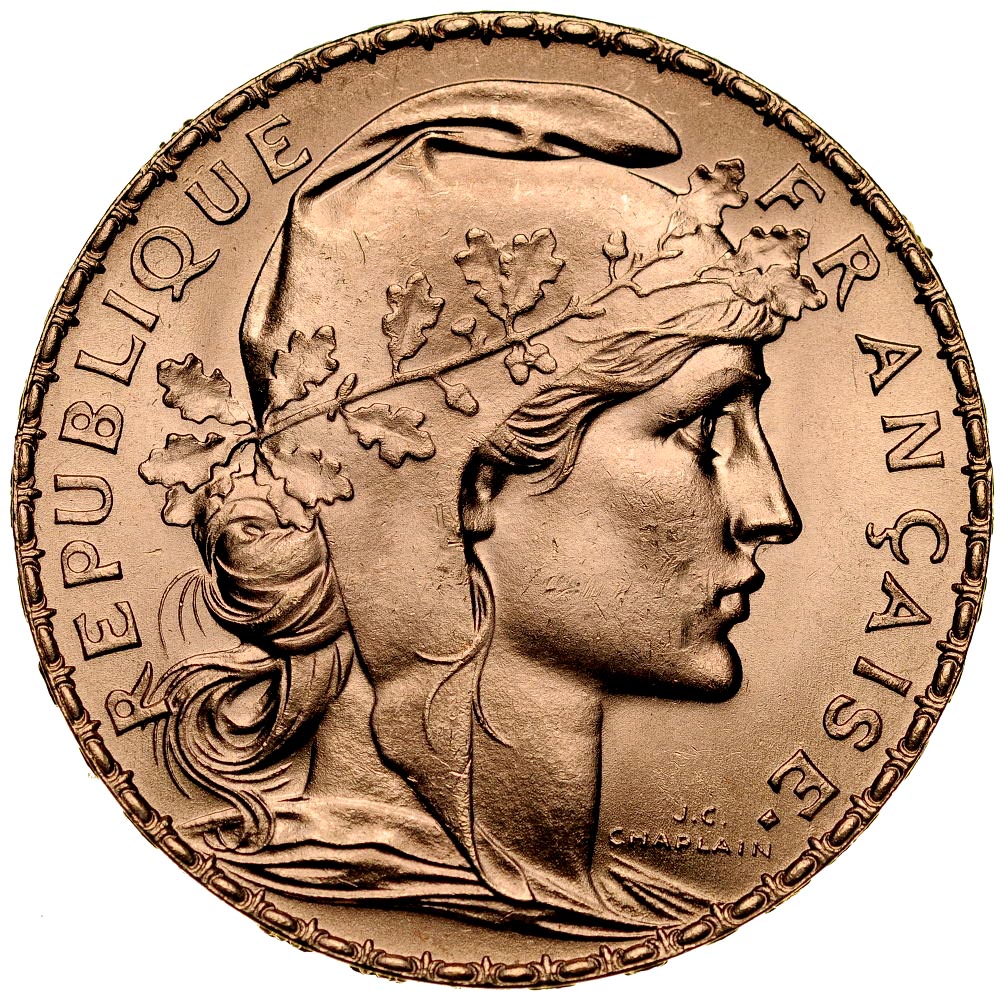 C378. Francja, 20 franków 1908, Kogut, st 1