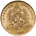 B21. Austria, 10 franków, 4 Florenów 1892, Franz Josef, st 1, NB