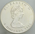 C276. Kanada, 5 dolarów 1989, Liść klonowy, uncja srebra, st 1-