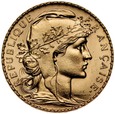 D46. Francja, 20 franków 1908, Kogut, st 1-