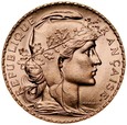 B6. Francja, 20 franków 1908, Kogut, st 1 