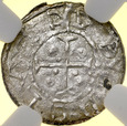 S409 Bolesław III Krzywousty Denar Av.: Dwóch z dzidą, NGC MS62