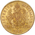 c20. Austria, 20 franków, 8 Florenów 1892, Franz Josef, st 1, NB