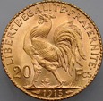 B9. Francja, 20 franków 1913, Kogut, st 1-