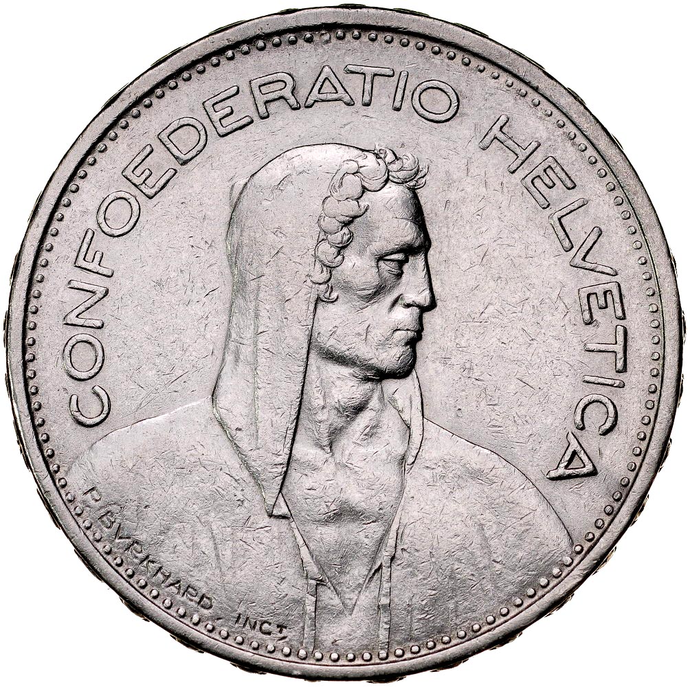 C163. Szwajcaria, 5 franków 1933, Konfederacja, st 3
