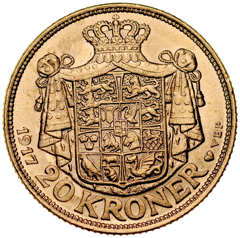 B91. Dania, 20 koron 1917, Christian X, st 1-