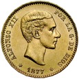 B99. Hiszpania, 25 pesetas 1877, Alfons XII, st 2+