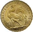 B79. Francja, 20 franków 1909, Kogut, st 2-1