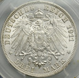 Niemcy, 3 marki 1911, Wuerttemberg, PCGS MS65