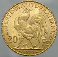 D59. Francja, 20 franków 1912, Kogut, st 2+