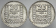 Francja, 20 franków 1933 i 1938, Republika, st 3, 10 szt