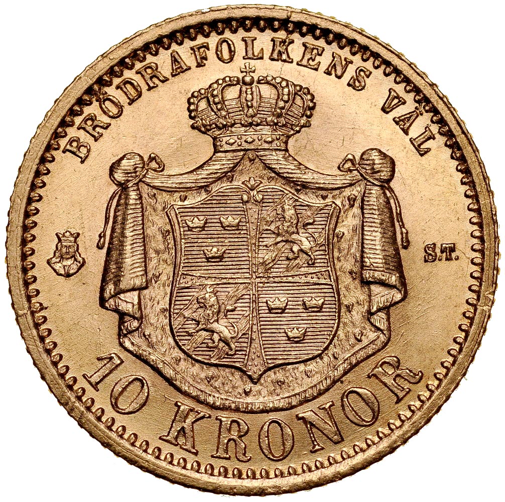 B96. Szwecja, 10 koron 1874, Oskar II, st 1-