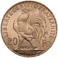 D169. Francja, 20 franków 1908, Kogut, st 1-