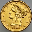 B100. USA, 5 dolarów 1881, Liberty, st 3-2