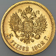 C3. Rosja, 5 rubli 1902 AP, Niki II, st 2+