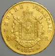 D62. Francja, 20 franków 1867, Napoleon III, st 3-2