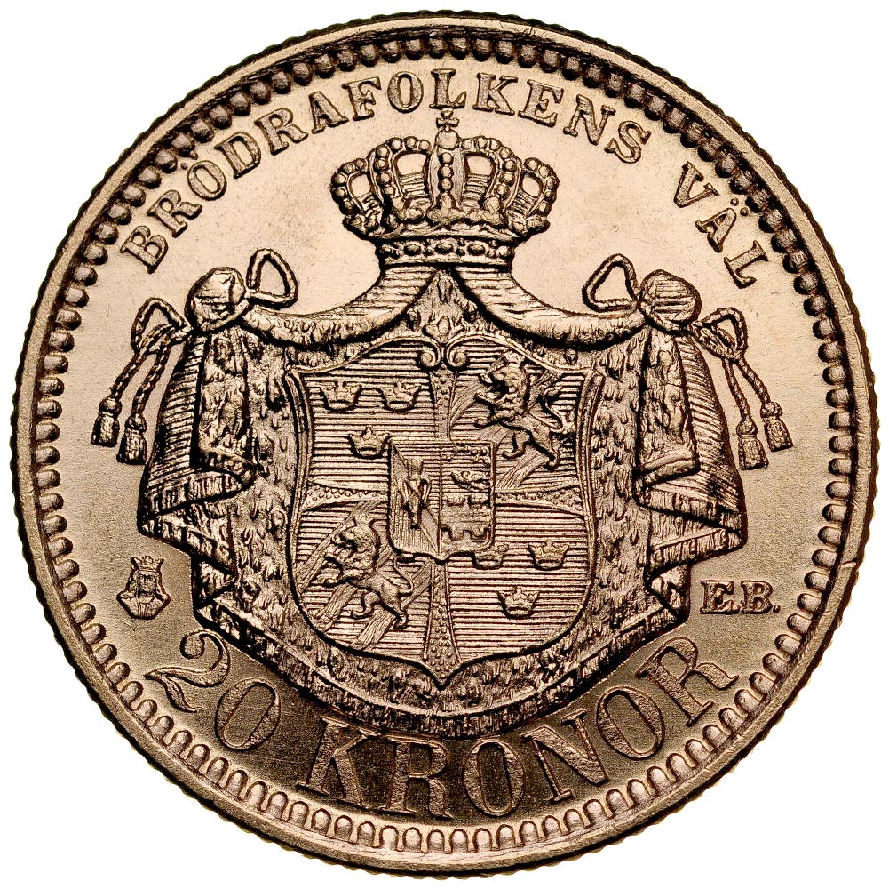 D17. Szwecja, 20 koron 1895, Oskar II, st 1-/1