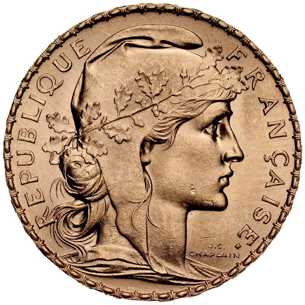 A103. Francja, 20 franków 1908, Kogut, st 1