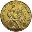 D11. Francja, 20 franków 1908, Kogut, st 1-