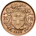 Szwajcaria, 20 franków 1935 B, Heidi, st 1, Super Oferta, 5 szt