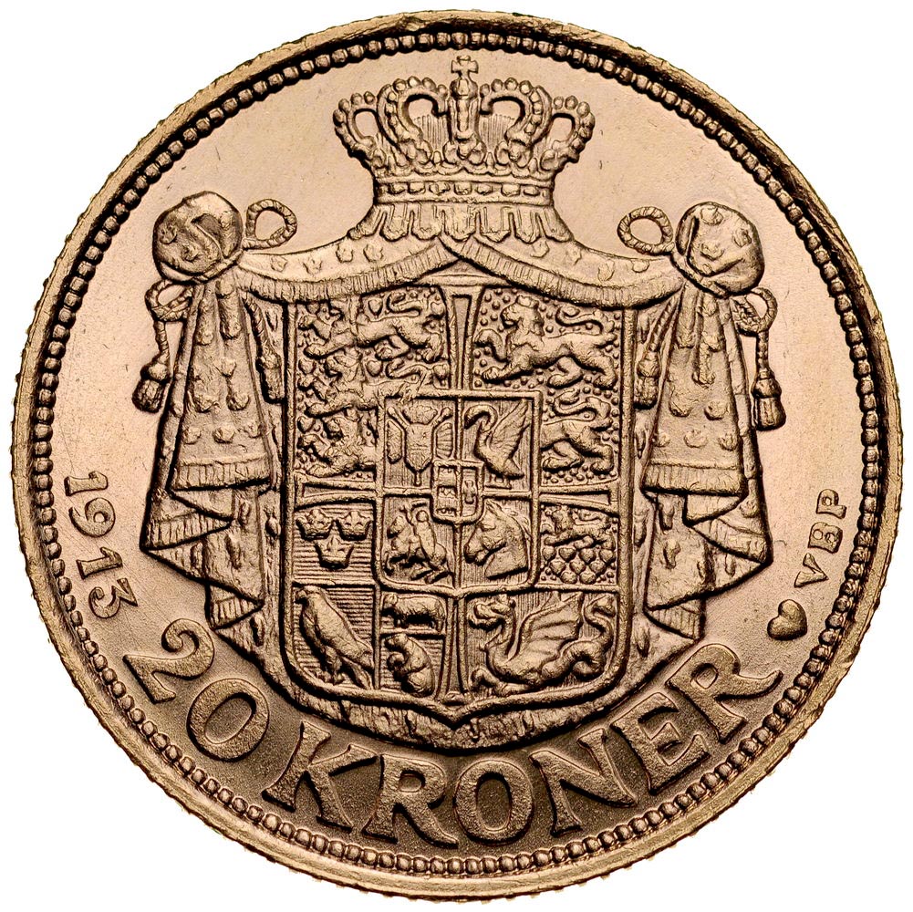 B19. Dania, 20 koron 1913, Christian X, st 1-