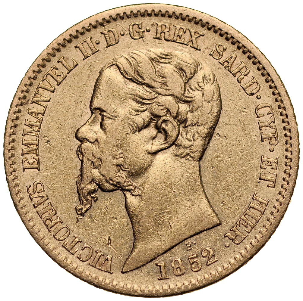  A166. Włochy, Sardynia, 20 lirów 1852, Victorio Emanuel, st 3-2