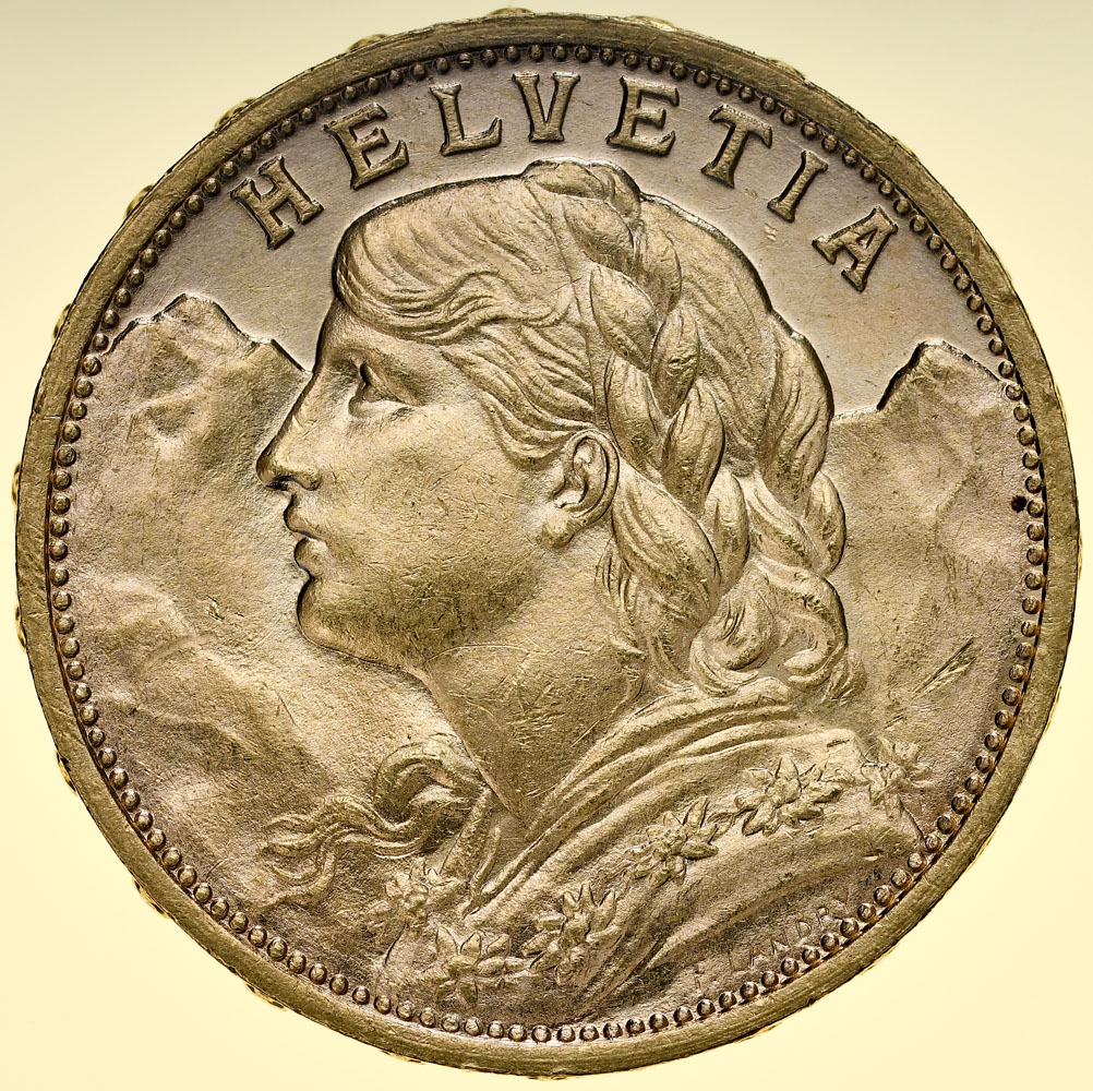 D77. Szwajcaria, 20 franków 1927, Heidi, st 2-1