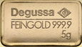 D33. Sztabka, 5 gram złoto 999, Degussa.