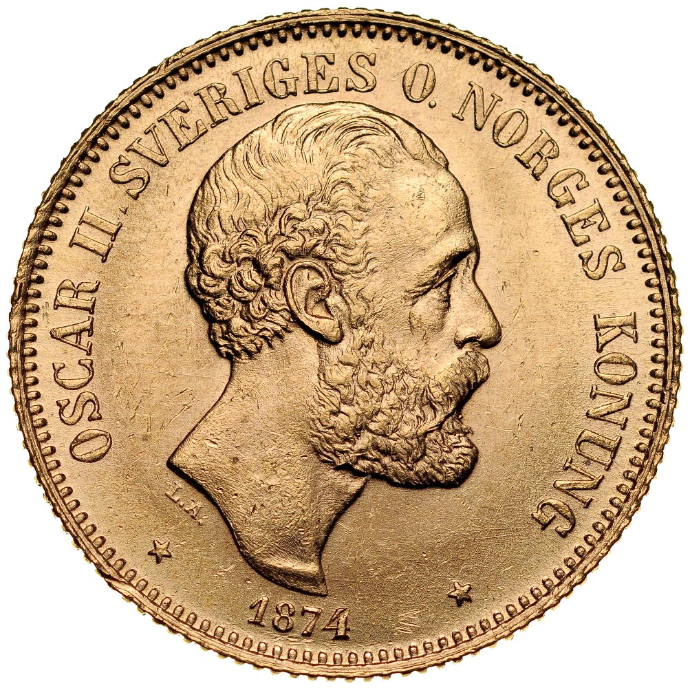 C77. Szwecja, 20 koron 1874, Oskar II, st 1-/1