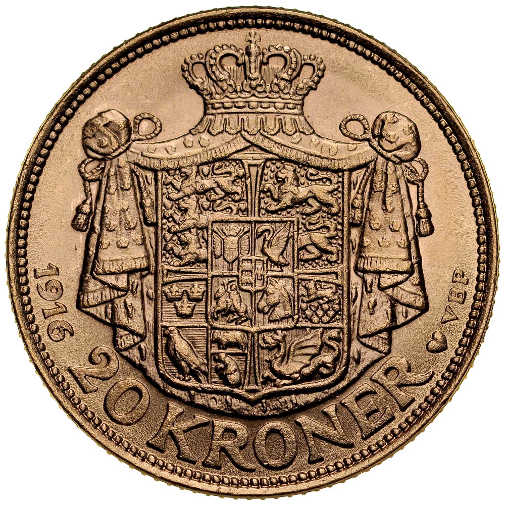 A125. Dania, 20 koron 1916, Christian X, st 1-