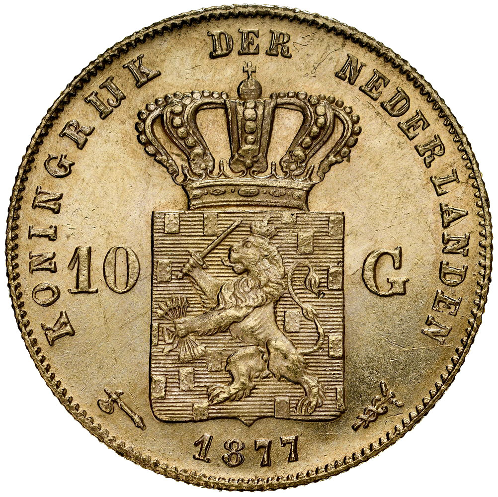 D59. Holandia, 10 guldenów 1877, Wilhelm, st 1