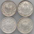 C415. Niemcy, 1/2 Marki 1908 E, 08 E, 17 A, 19 J, 4 szt