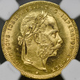 S802. Węgry, 20 franków 8 forintów 1878, Franz Josef, NGC UNC