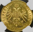 S802. Węgry, 20 franków 8 forintów 1878, Franz Josef, NGC UNC