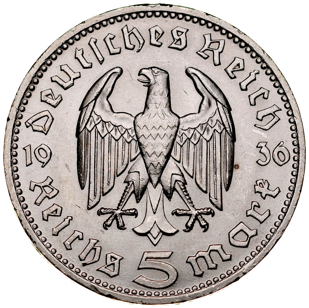 C186. Niemcy, 5 marek 1936 J,  Hindenburg, st 1-