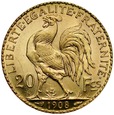B34. Francja, 20 franków 1908, Kogut, st 1