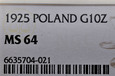 II RP, 10 złotych 1925, Chrobry,  NGC MS64