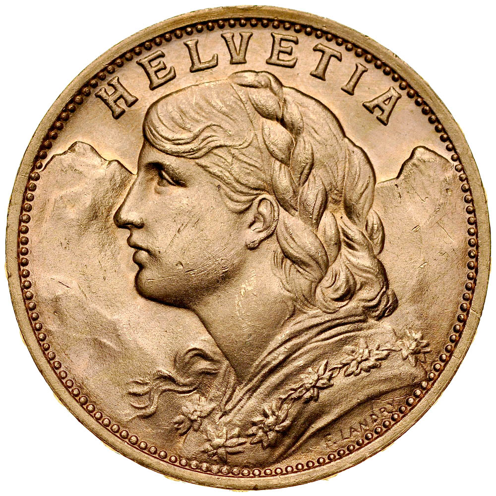 Szwajcaria, 20 franków 1935 B, Heidi, st 1, świeża oferta, 5 szt