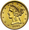 B42. USA, 5 dolarów 1901 S, Liberty, st 2