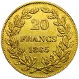 B36. Belgia, 20 franków 1865, Leopold, st 2