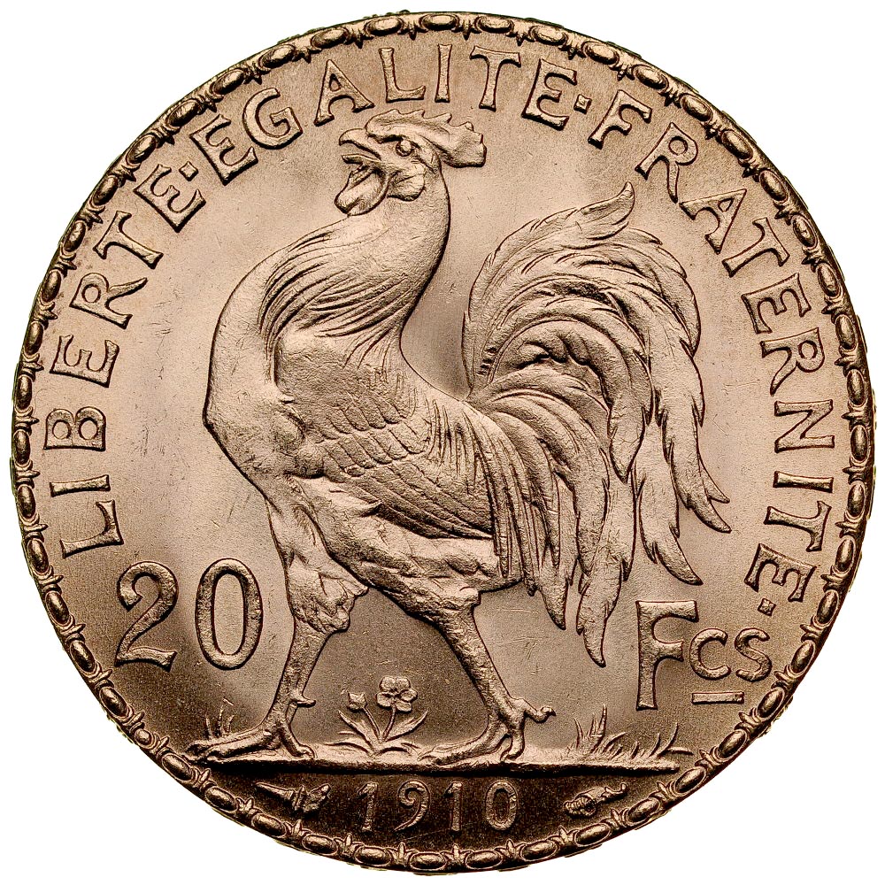 D13. Francja, 20 franków 1910, Kogut, st 1