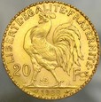 D68. Francja, 20 franków 1908, Kogut, st 1- 