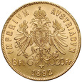 D57. Austria, 20 franków, 8 Florenów 1892, Franz Josef, st 1, NB