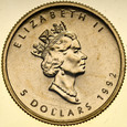 D31. Kanada, 5 dolarów 1992, 1/10 uncji Au, Liść, st 1