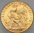 C85. Francja, 20 franków 1907, Kogut, st 1