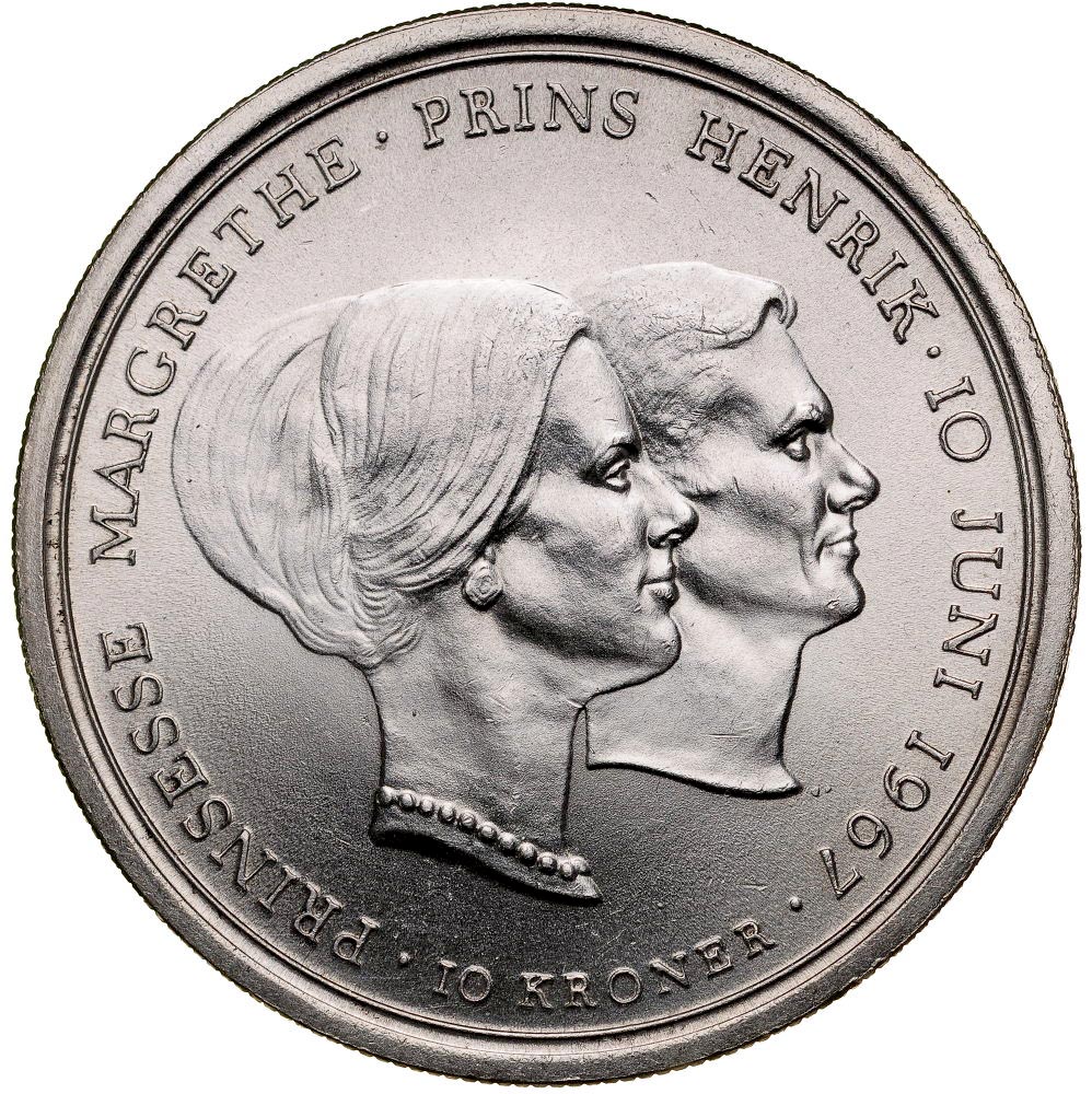 Dania, 10 koron 1967, Jubileusz, st 3-2, 6 szt, junk silver