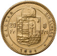 C16. Węgry, 20 franków 8 forintów 1881, Franz Josef, st 3+