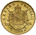 B37. Francja, 20 franków 1867 A, Napoleon III, st 2
