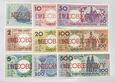 Zestaw banknotów MIASTA - NIEOBIEGOWY 9 sztuk