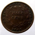 R31764-C3  STRAITS SETTLEMENT 1/2 CENTA 1845 WIKTORIA